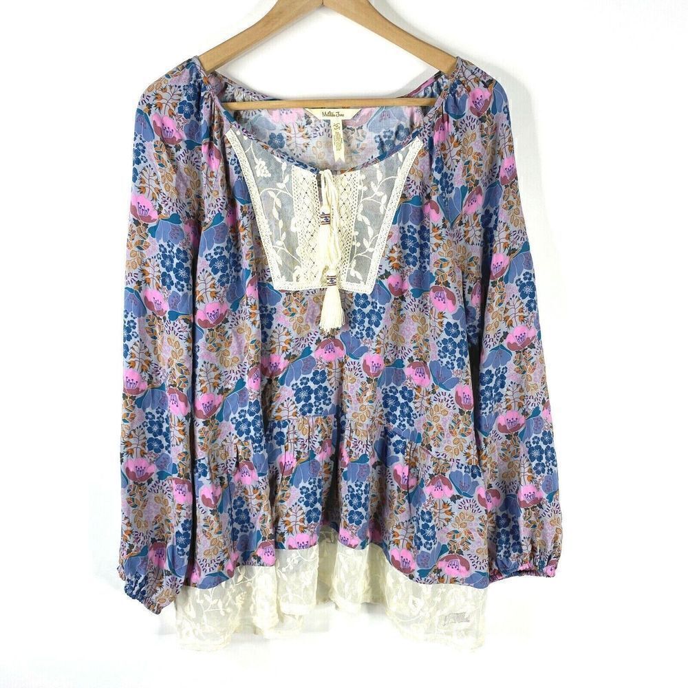 Matilda Jane Shirt Size Medium Floral Make Believe Sew Perfect Top Blouse Lace